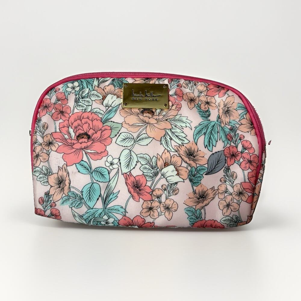 Nicole Miller New York Floral Print Pink/Multicolor Zipper Makeup Bag - Picture 1 of 5